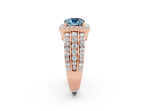 Rose gold Cushion Cut Halo Aquamarine Ring with Split Shank and Four-Prong Setting_2