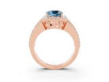 Rose gold Cushion Cut Halo Aquamarine Ring with Split Shank and Four-Prong Setting_3