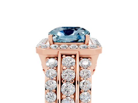 Rose gold Cushion Cut Halo Aquamarine Ring with Split Shank and Four-Prong Setting_5