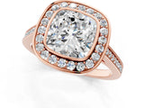 Rose gold Cushion Cut Halo Bezel Diamond Pave Band Ring_10