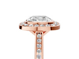 Rose gold Cushion Cut Halo Bezel Diamond Pave Band Ring_14