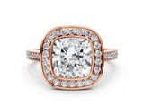 Rose gold Cushion Cut Halo Bezel Diamond Pave Band Ring_9