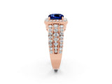 Rose gold Cushion Cut Halo Blue Sapphire Ring with Split Shank and Four-Prong Setting_2