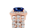Rose gold Cushion Cut Halo Blue Sapphire Ring with Split Shank and Four-Prong Setting_5