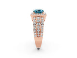 Rose gold Cushion Cut Halo Blue Topaz Ring with Split Shank and Four-Prong Setting_2