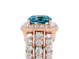 Rose gold Cushion Cut Halo Blue Topaz Ring with Split Shank and Four-Prong Setting_5