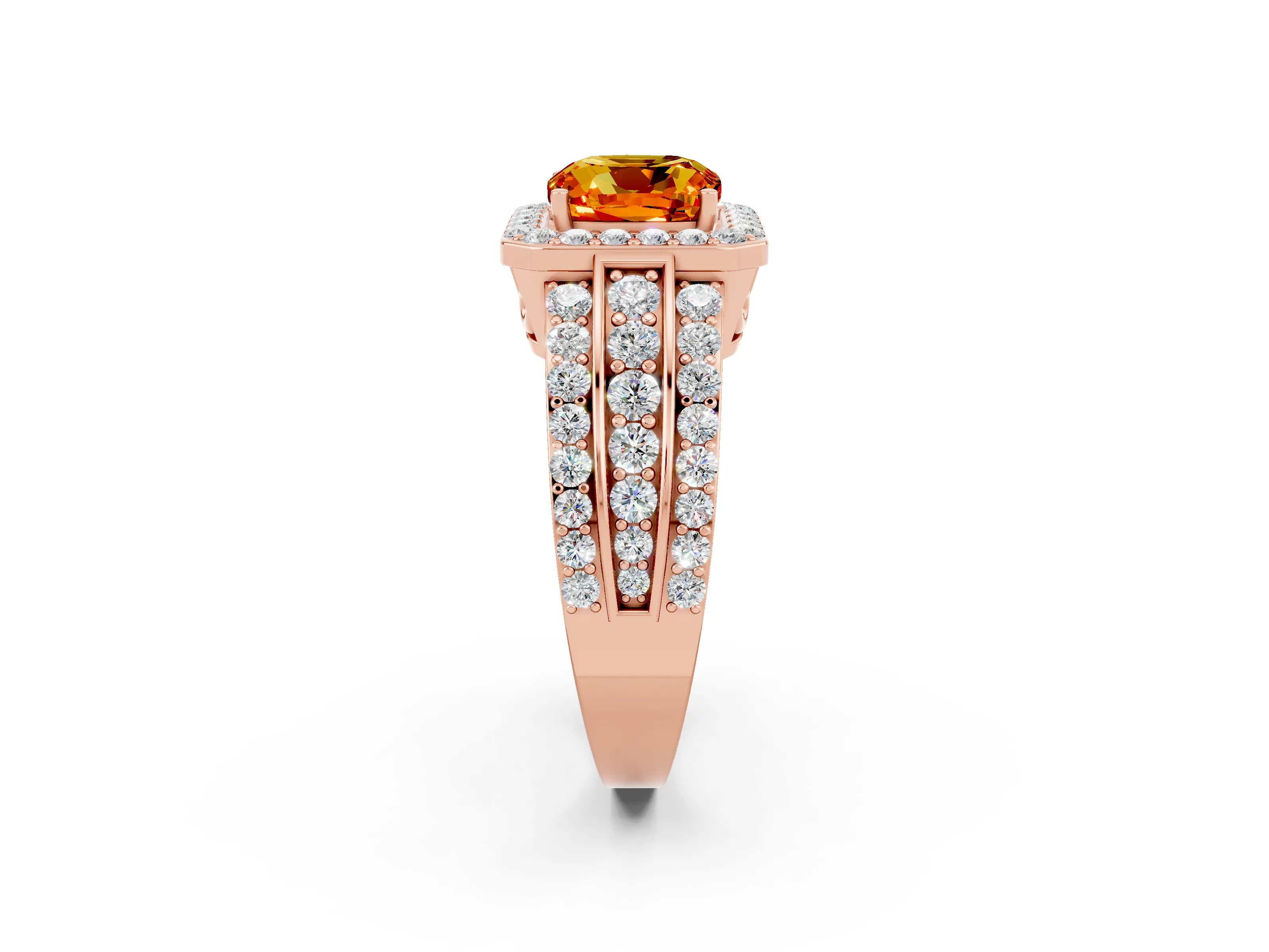 Rose gold Cushion Cut Halo Citrine Ring with Split Shank and Four-Prong Setting_2