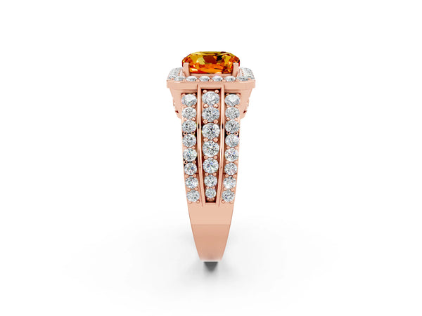 Rose gold Cushion Cut Halo Citrine Ring with Round  Split Shank and Prong Setting