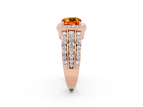Rose gold Cushion Cut Halo Citrine Ring with Split Shank and Four-Prong Setting_2