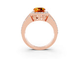 Rose gold Cushion Cut Halo Citrine Ring with Split Shank and Four-Prong Setting_3