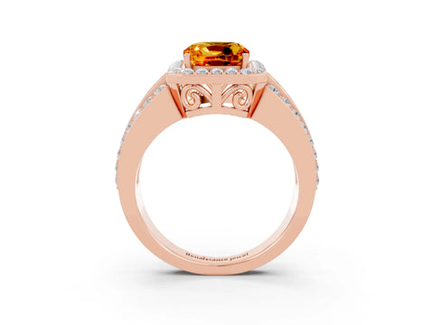 Rose gold Cushion Cut Halo Citrine Ring with Split Shank and Four-Prong Setting_3