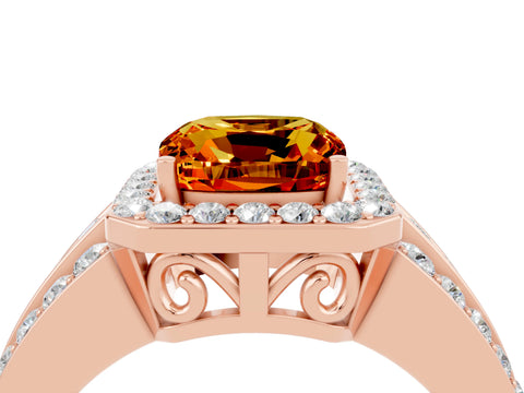 Rose gold Cushion Cut Halo Citrine Ring with Split Shank and Four-Prong Setting_4