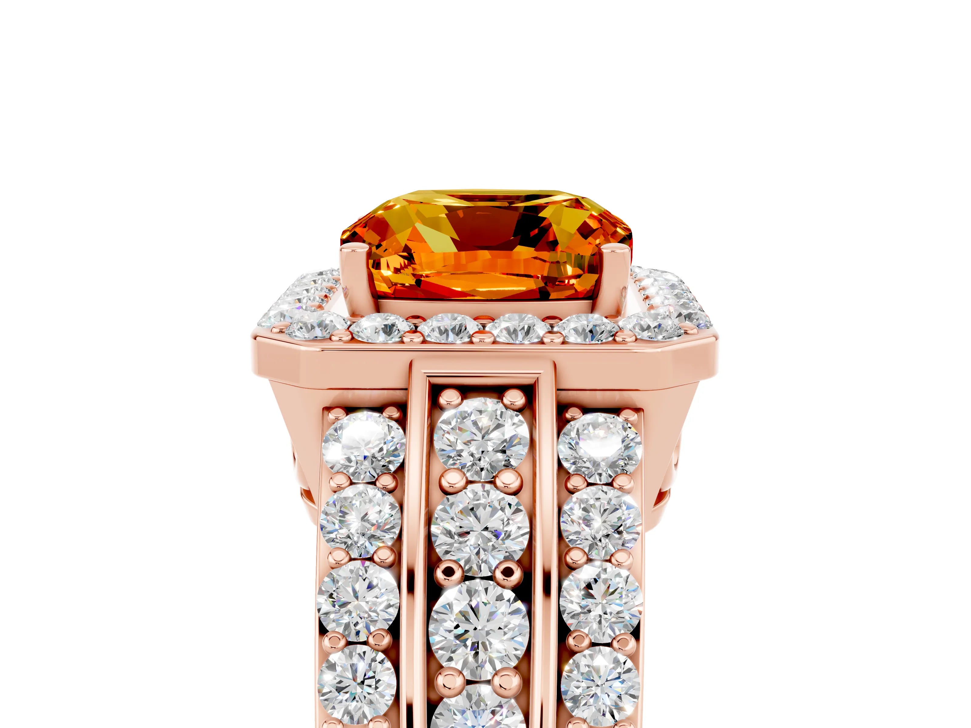 Rose gold Cushion Cut Halo Citrine Ring with Split Shank and Four-Prong Setting_5