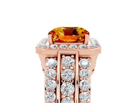 Rose gold Cushion Cut Halo Citrine Ring with Split Shank and Four-Prong Setting_5