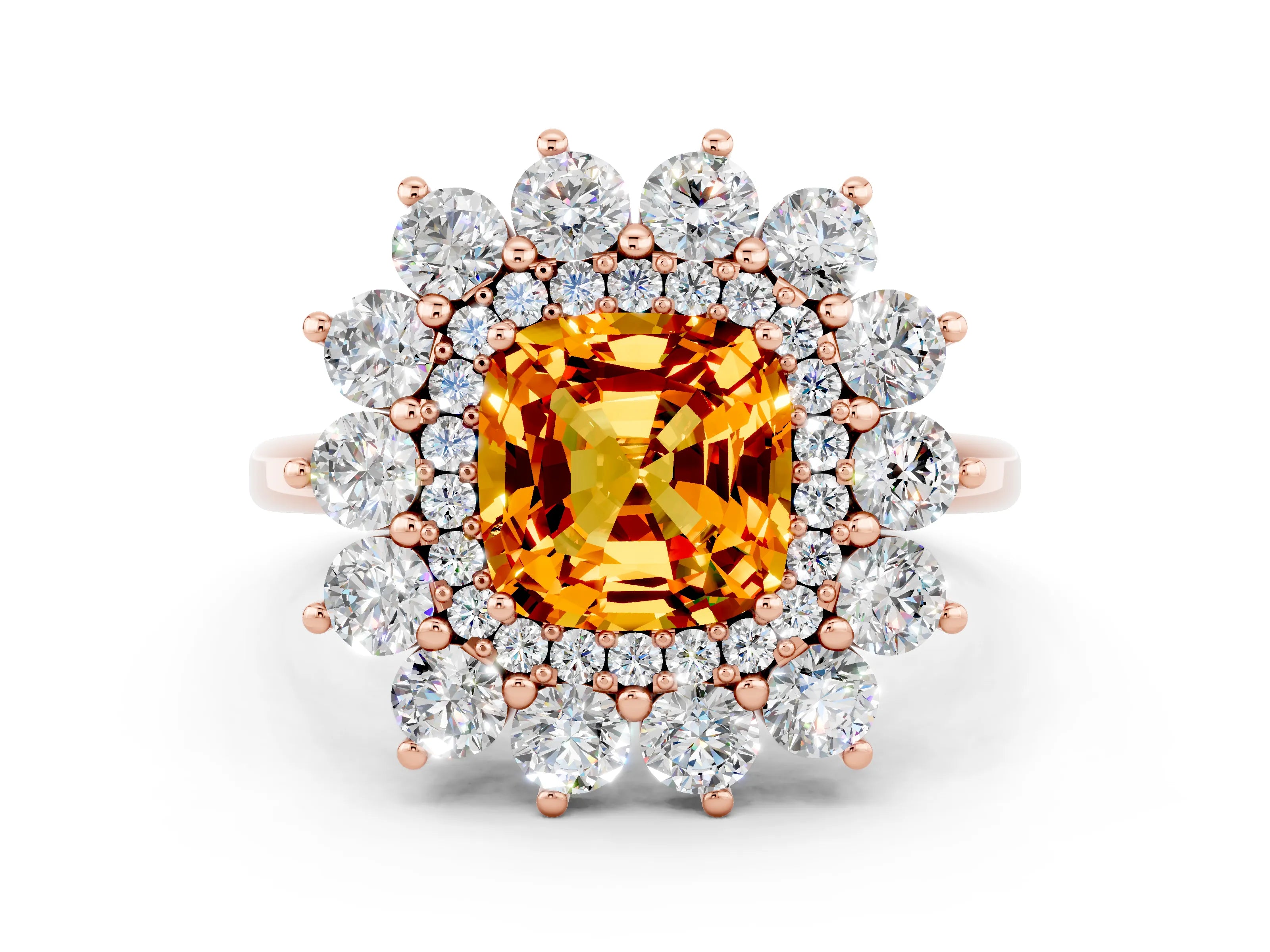 Rose gold Cushion Cut Halo Cluster Diamond Ring with Pave Band and Four-Prong Setting_12