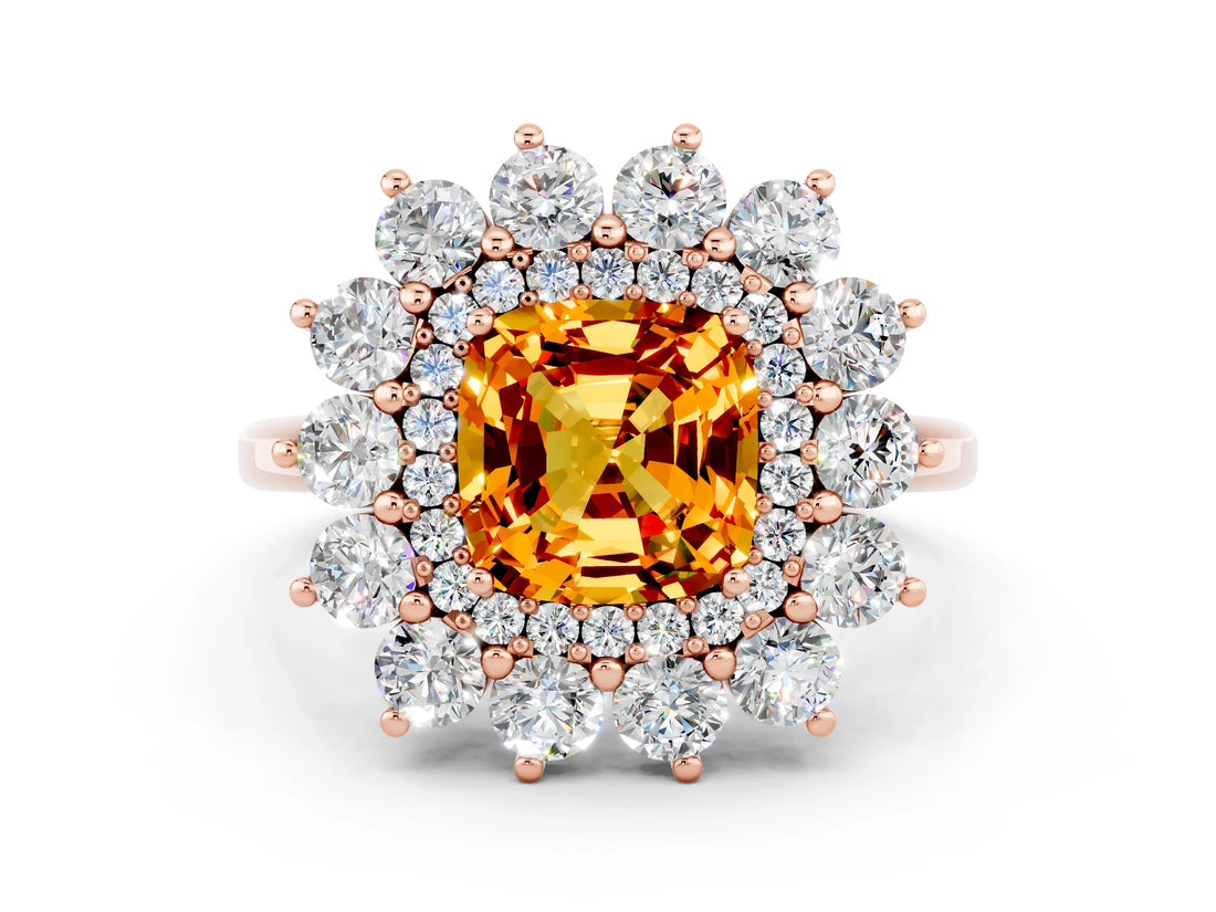 Rose gold Cushion Cut Halo Cluster Diamond Ring with Pave Band and Four-Prong Setting_12