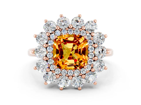 Rose gold Cushion Cut Halo Cluster Diamond Ring with Pave Band and Four-Prong Setting_12