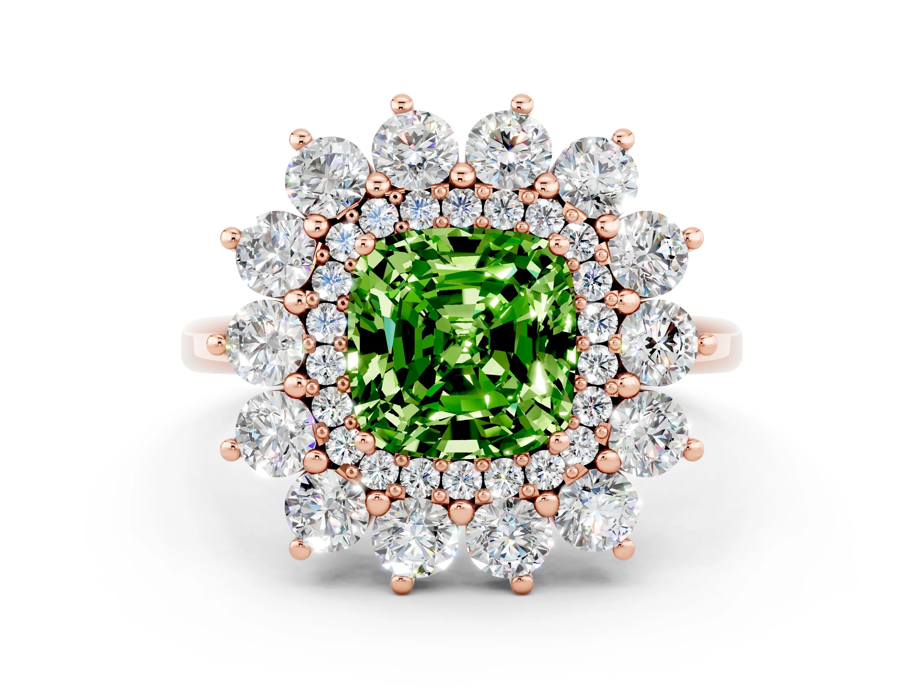 Rose gold Cushion Cut Halo Cluster Diamond Ring with Pave Band and Four-Prong Setting_12