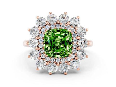Rose gold Cushion Cut Halo Cluster Diamond Ring with Pave Band and Four-Prong Setting_12