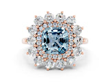 Rose gold Cushion Cut Halo Cluster Diamond Ring with Pave Band and Four-Prong Setting_12