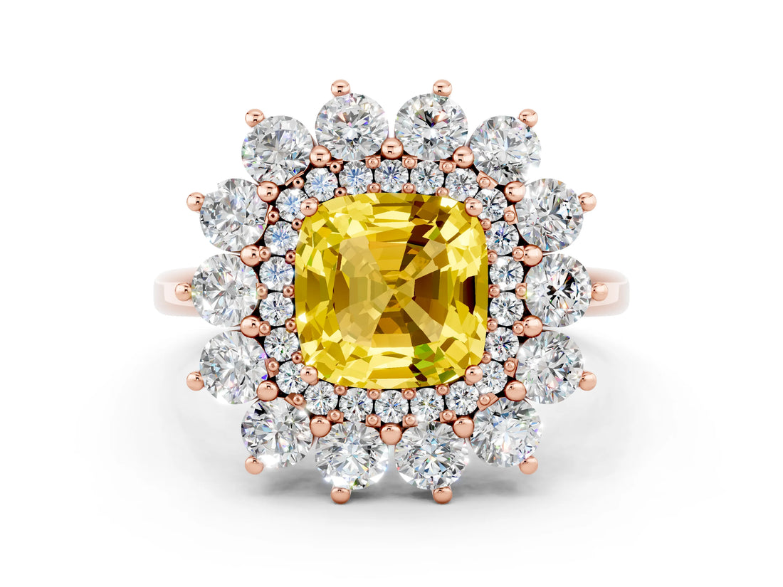 Rose gold Cushion Cut Halo Cluster Diamond Ring with Pave Band and Four-Prong Setting_12
