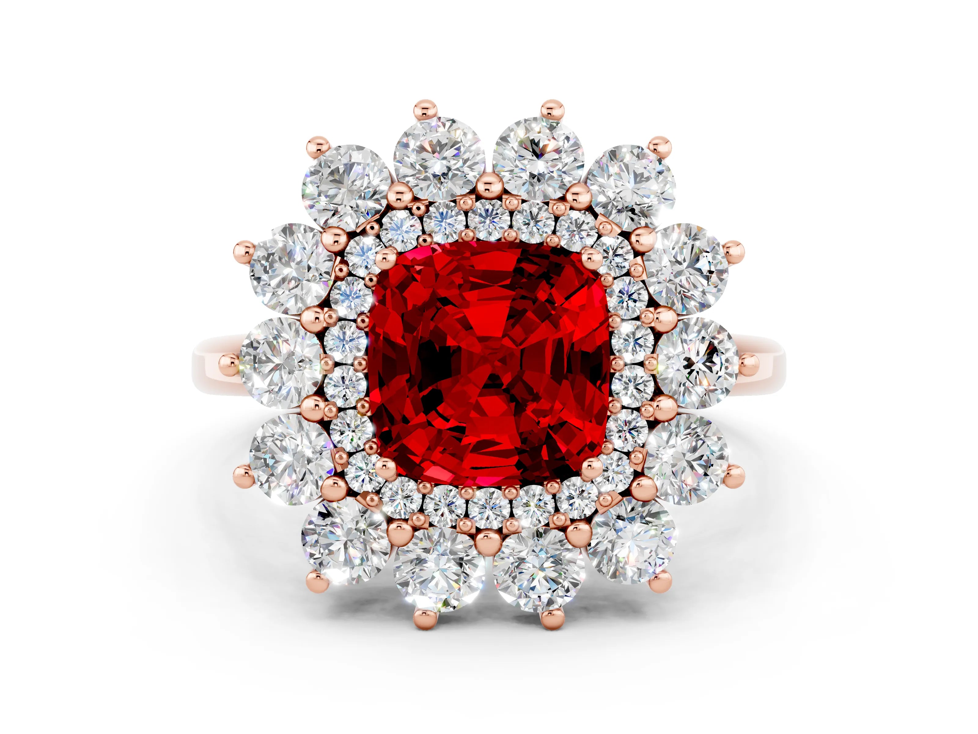 Rose gold Cushion Cut Halo Cluster Diamond Ring with Pave Band and Four-Prong Setting_12