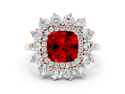 Rose gold Cushion Cut Halo Cluster Diamond Ring with Pave Band and Four-Prong Setting_12
