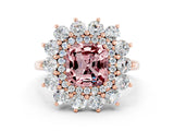 Rose gold Cushion Cut Halo Cluster Diamond Ring with Pave Band and Four-Prong Setting_12