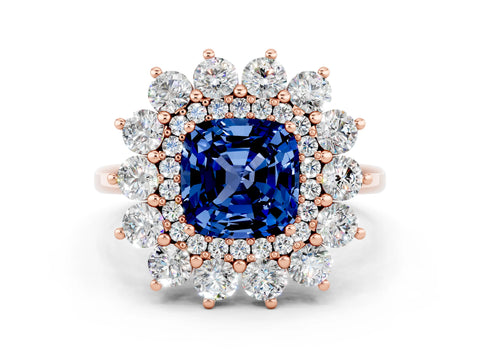Rose gold Cushion Cut Halo Cluster Diamond Ring with Pave Band and Four-Prong Setting_12