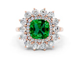 Rose gold Cushion Cut Halo Cluster Diamond Ring with Pave Band and Four-Prong Setting_12