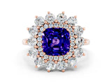 Rose gold Cushion Cut Halo Cluster Diamond Ring with Pave Band and Four-Prong Setting_12