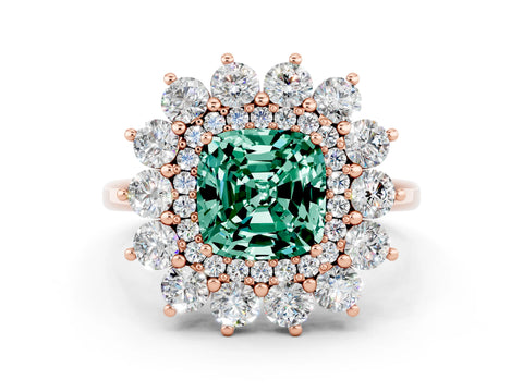 Rose gold Cushion Cut Halo Cluster Diamond Ring with Pave Band and Four-Prong Setting_12