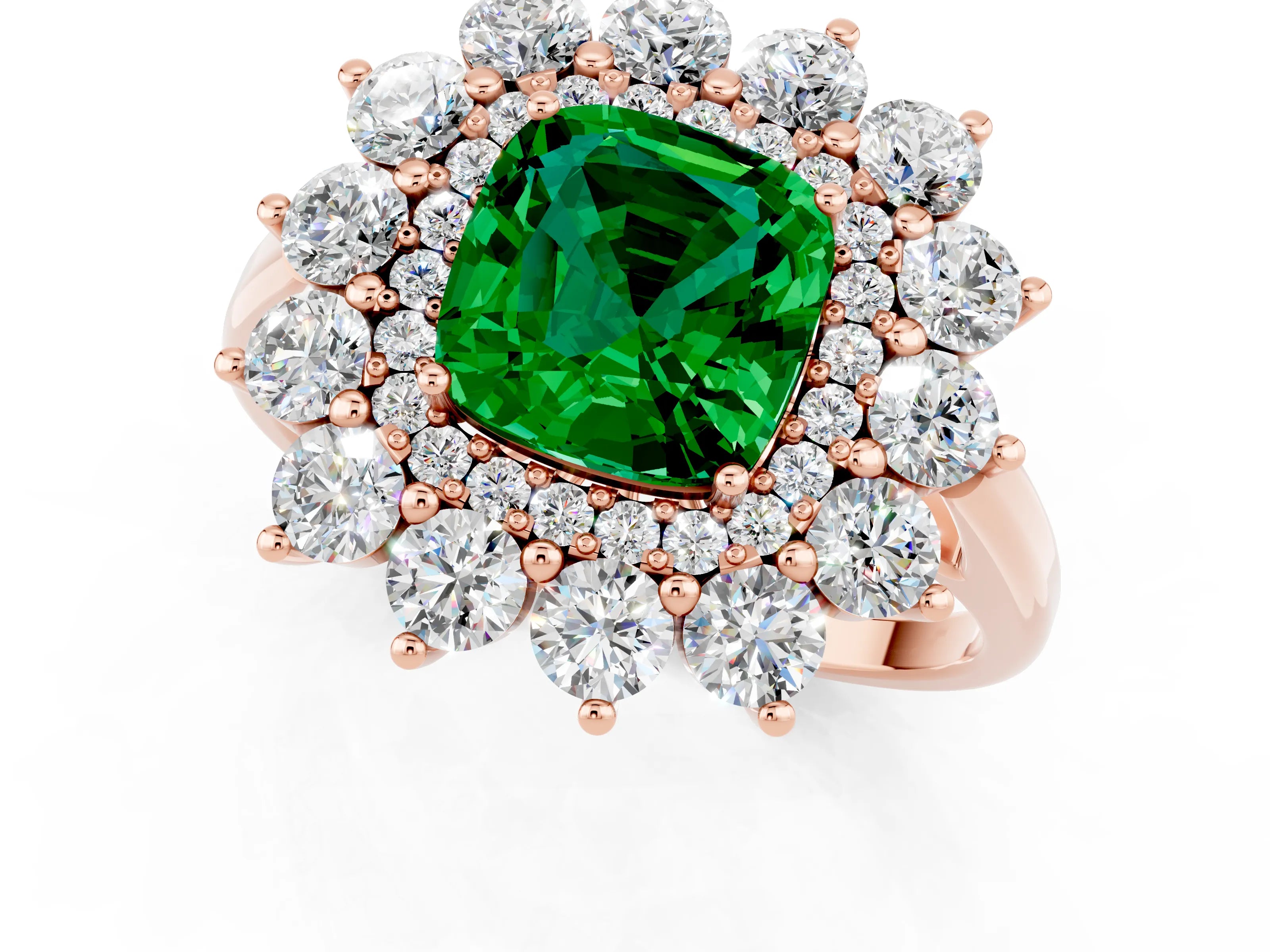 Rose gold Cushion Cut Halo Cluster Diamond Ring with Pave Band and Four-Prong Setting_13