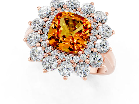 Rose gold Cushion Cut Halo Cluster Diamond Ring with Pave Band and Four-Prong Setting_13