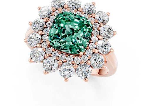 Rose gold Cushion Cut Halo Cluster Diamond Ring with Pave Band and Four-Prong Setting_13