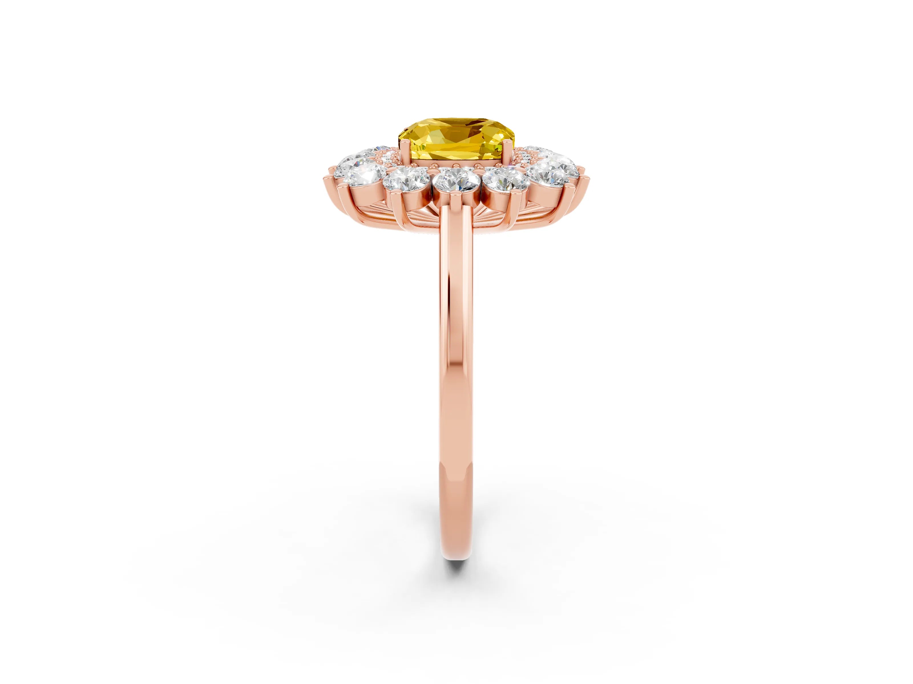 Rose gold Cushion Cut Halo Cluster Diamond Ring with Pave Band and Four-Prong Setting_14
