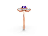 Rose gold Cushion Cut Halo Cluster Diamond Ring with Pave Band and Four-Prong Setting_14