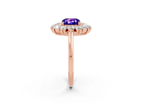 Rose gold Cushion Cut Halo Cluster Diamond Ring with Pave Band and Four-Prong Setting_14