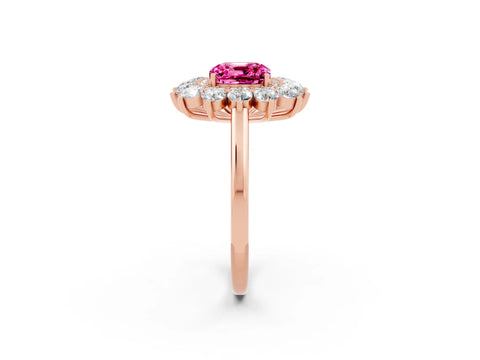 Rose gold Cushion Cut Halo Cluster Diamond Ring with Pave Band and Four-Prong Setting_14