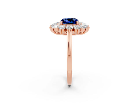Rose gold Cushion Cut Halo Cluster Diamond Ring with Pave Band and Four-Prong Setting_14