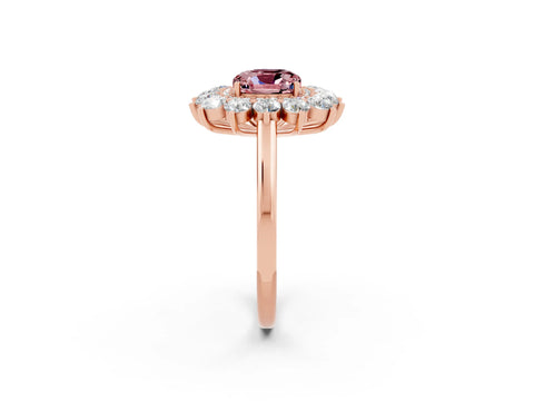 Rose gold Cushion Cut Halo Cluster Diamond Ring with Pave Band and Four-Prong Setting_14