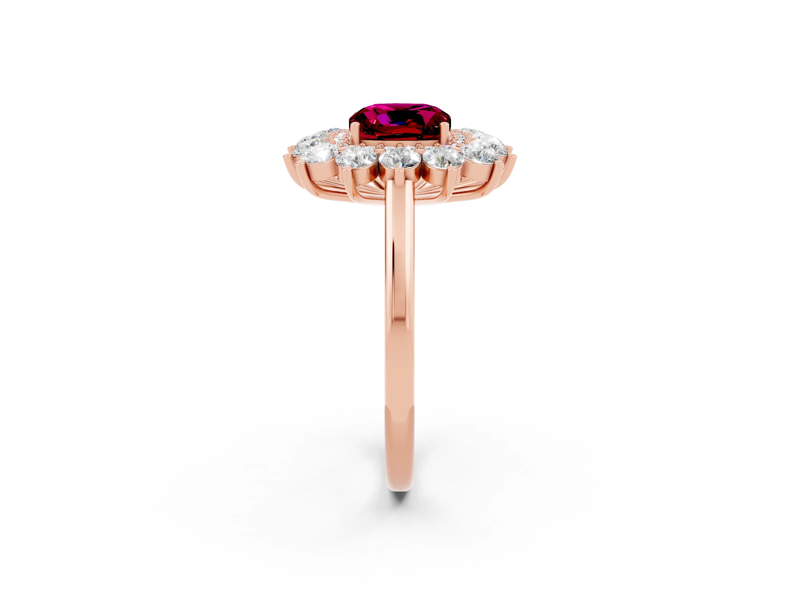 Rose gold Cushion Cut Halo Cluster Diamond Ring with Pave Band and Four-Prong Setting_14