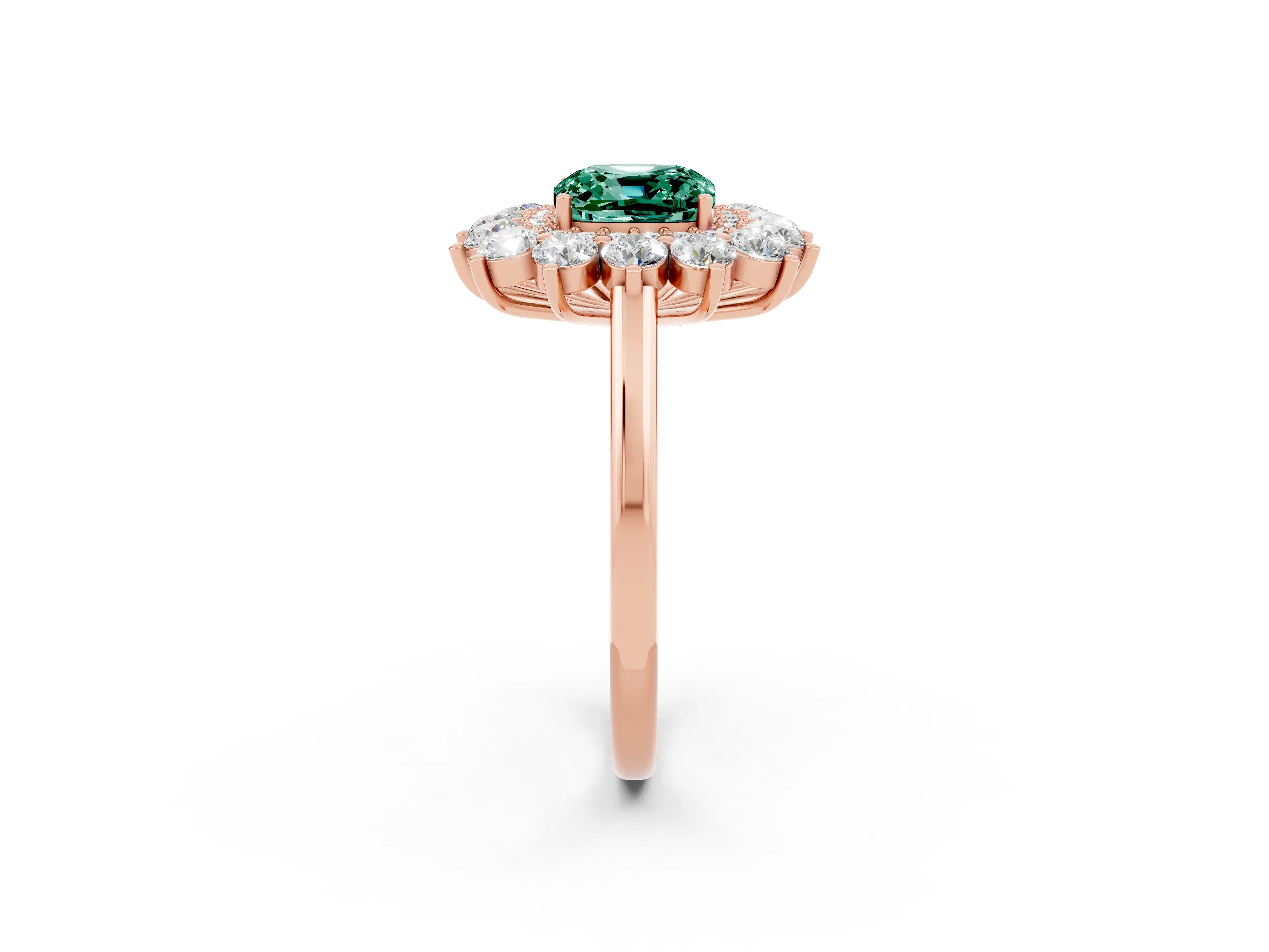 Rose gold Cushion Cut Halo Cluster Diamond Ring with Pave Band and Four-Prong Setting_14