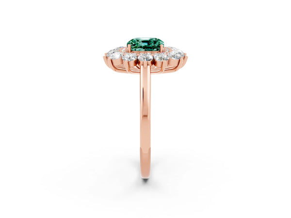 Rose gold Cushion Cut Green Sapphire Floral Double Halo Engagement Ring with Prong Setting