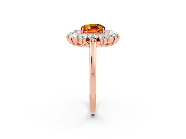 Rose gold Cushion Cut Citrine Floral Double Halo Engagement Ring with Prong Setting