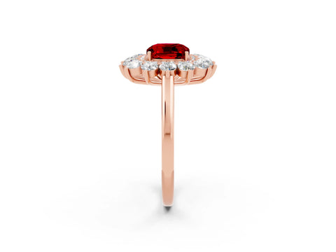 Rose gold Cushion Cut Halo Cluster Diamond Ring with Pave Band and Four-Prong Setting_14