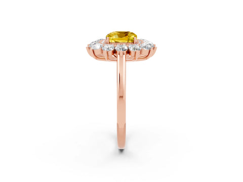Rose gold Cushion Cut Halo Cluster Diamond Ring with Pave Band and Four-Prong Setting_14