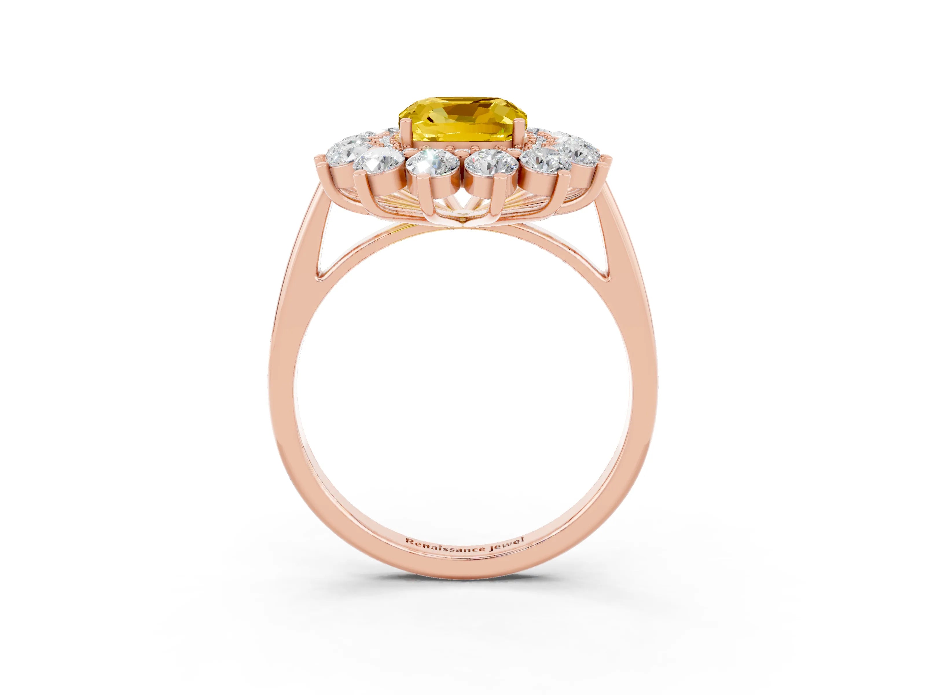 Rose gold Cushion Cut Halo Cluster Diamond Ring with Pave Band and Four-Prong Setting_15