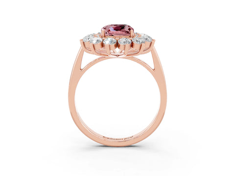 Rose gold Cushion Cut Halo Cluster Diamond Ring with Pave Band and Four-Prong Setting_15
