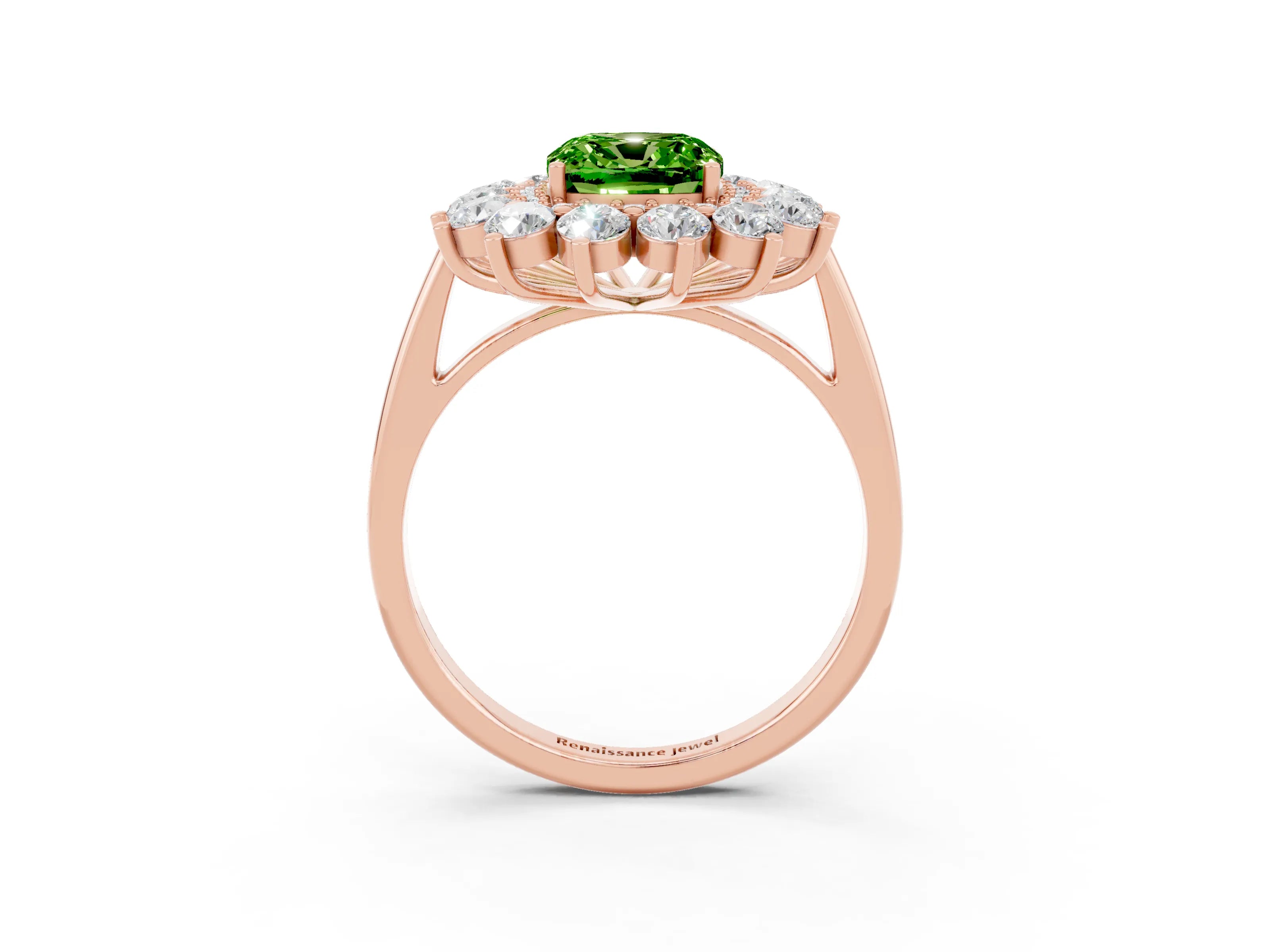 Rose gold Cushion Cut Halo Cluster Diamond Ring with Pave Band and Four-Prong Setting_15
